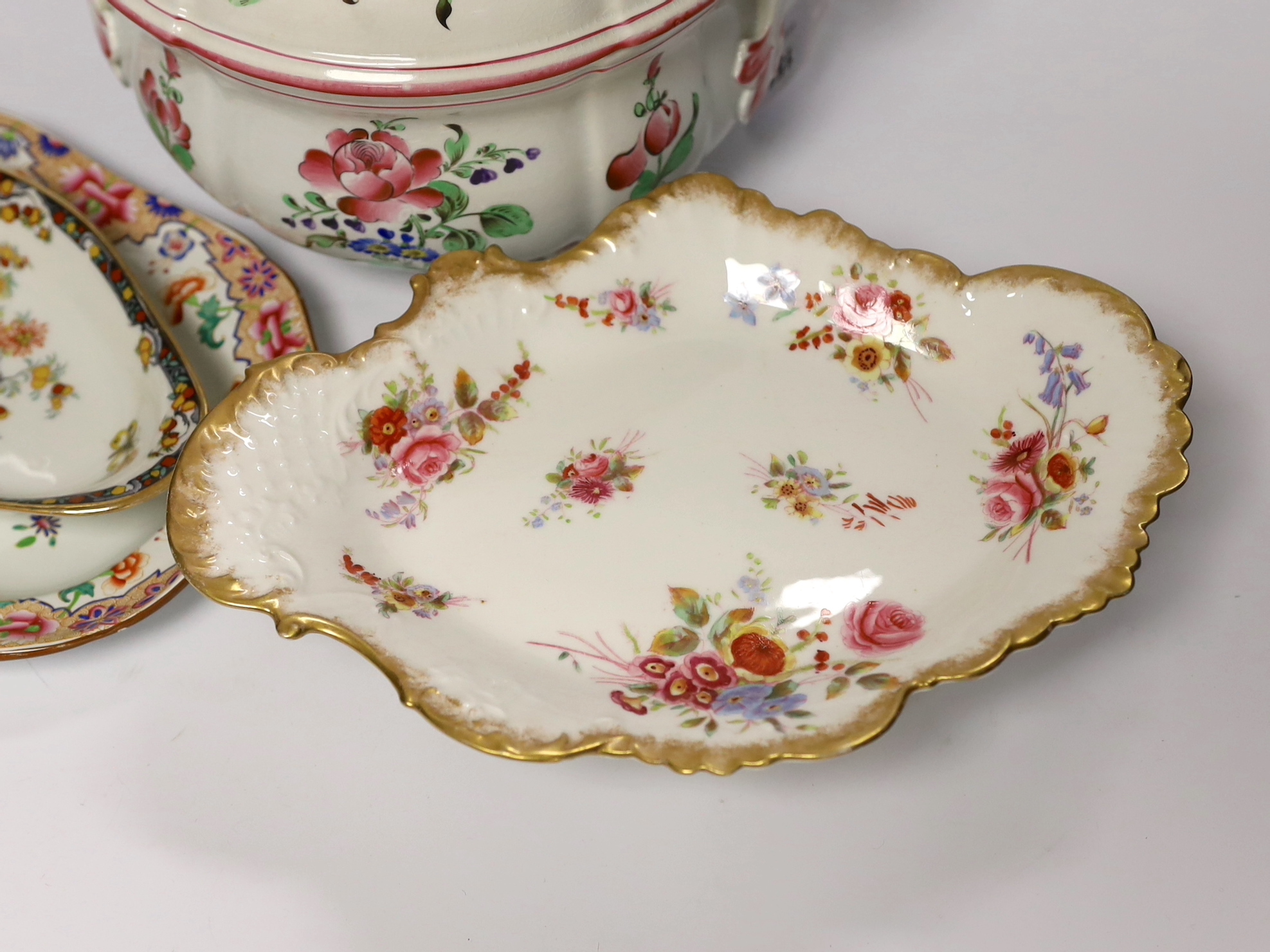 A group of floral ceramics comprising Spode, Limoges and Hammersley, largest 29cm wide